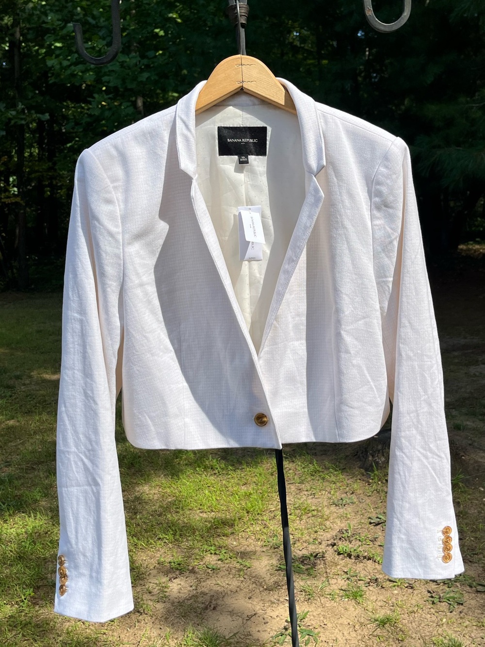 2022 Banana Republic NWT Cream & White Houndstooth Cropped Blazer Jacket Size 16